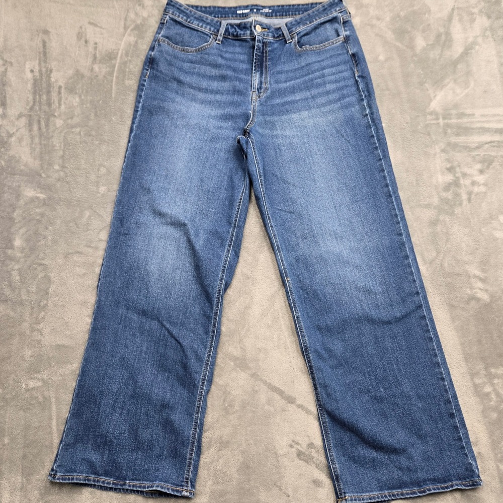 Old Navy Wide Leg Jeans Womens Size 14 34x30 High Rise Blue Medium Wash Denim